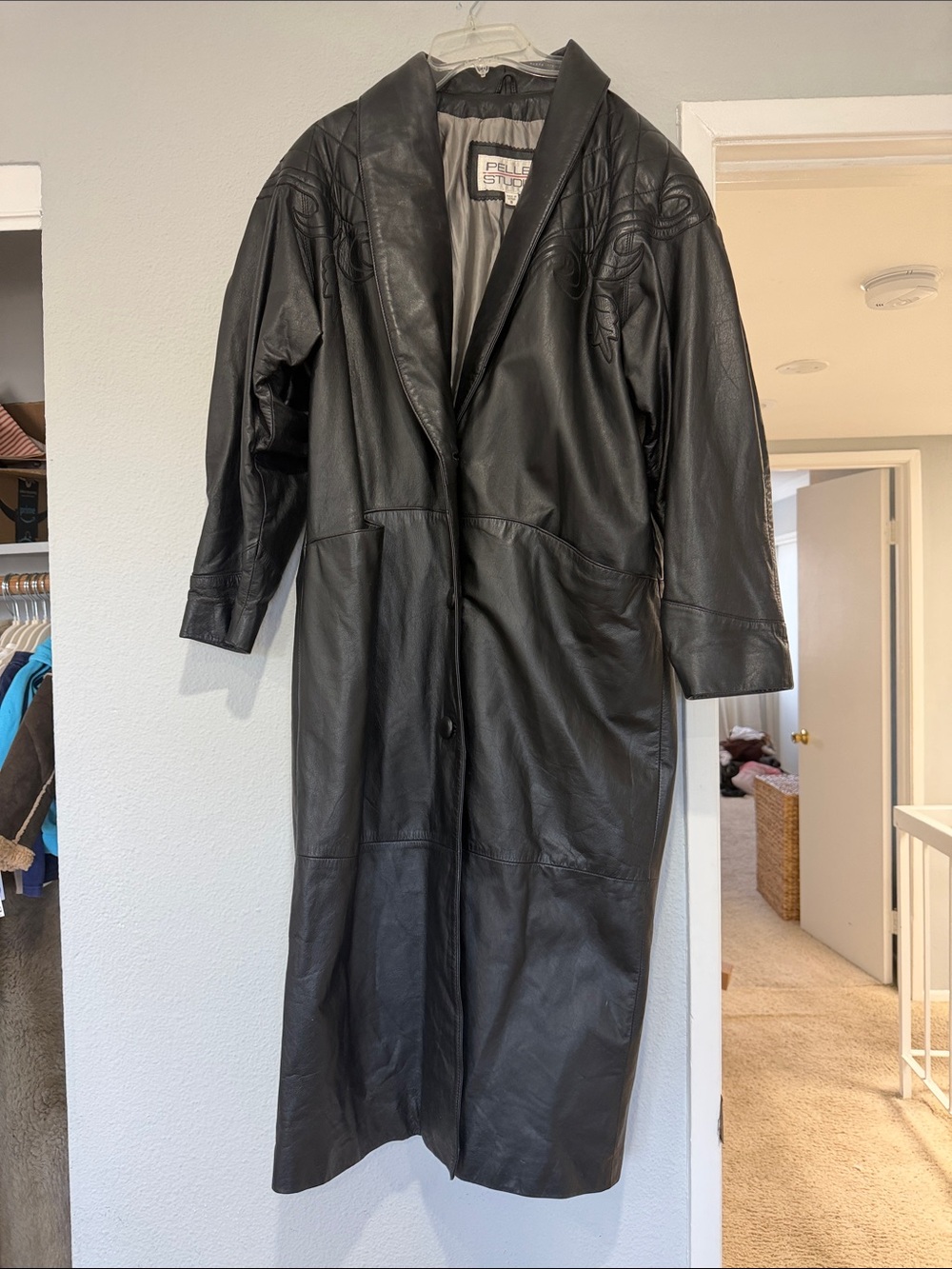 Pelle Studio Black Leather Long Trench Coat